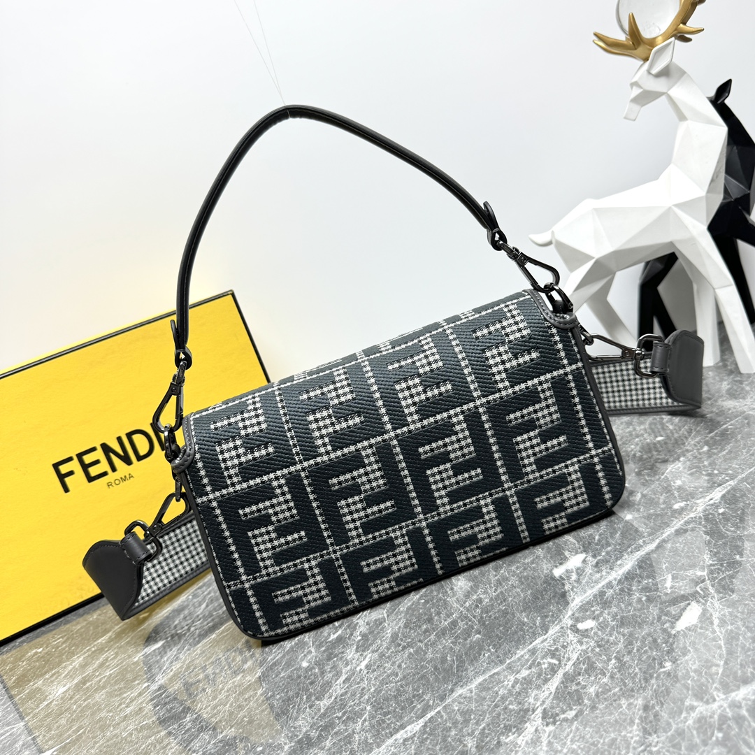 Fendi Medium Baguette FF Canvas Shoulder Bag Black